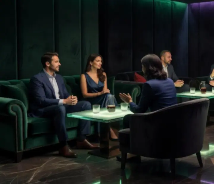 Késő esti, meghitt beszélgetés a Lume Lounge félhomályos tereiben